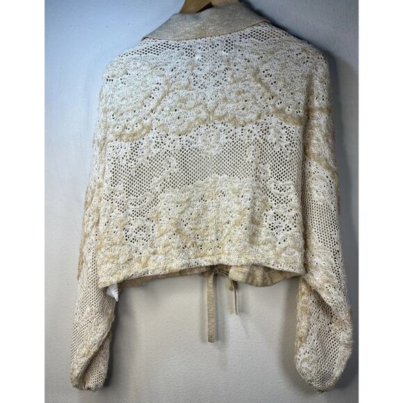 Anthropologie lace knitted adjustable cardigan beige women's XS Small Cropped - Picture 5 of 12